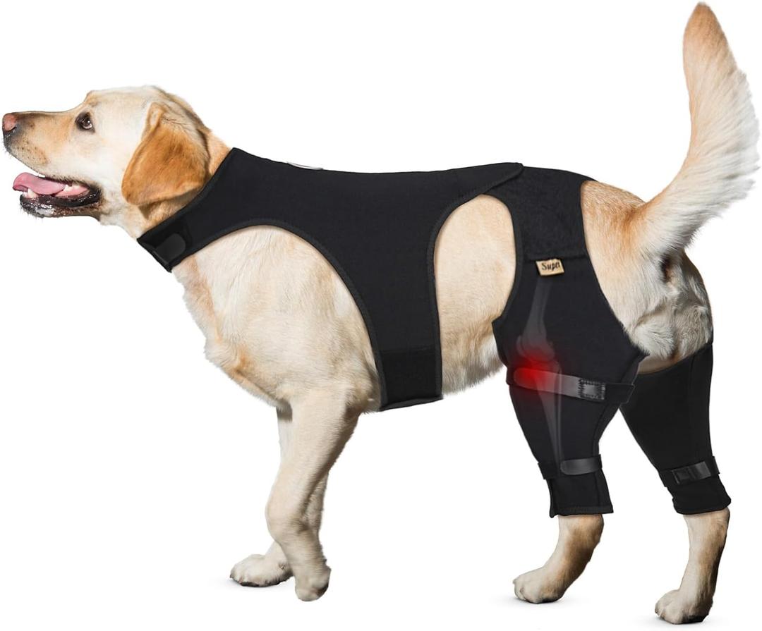 Supet Dog Recovery Sleeve for Rear Legs, Non Slip Back Leg Sleeve to Stop Licking, Cover After Surgery for TPLO ACL Surgery, Thigh Wound, Knee Injuries, Dog Cone Collar Alternative (M, Black reflective)