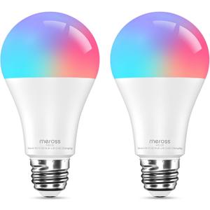 meross Wi-Fi Smart Light Bulb, Color Changing Led Bulbs Compatible with Alexa and Google Home, 2700K-6500K Tunable White, 810 Lumens 60W Equivalent, A19, E26, 2 Pack