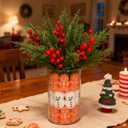 2 x 75 PCS Christmas Decorations, Artificial Greenery Christmas Ornaments, Pine Branches Red Berry Stems with DIY Vase Filler Set, Xmas Trees Vase Centerpieces for Tables