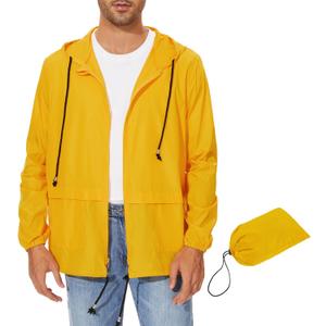 Zando Packable Mens Rain Jacket Lightweight Raincoat Waterproof with Hood Outdoor Windbreaker Jacket Travel Rain Jackets (Small, 03 Yellow)