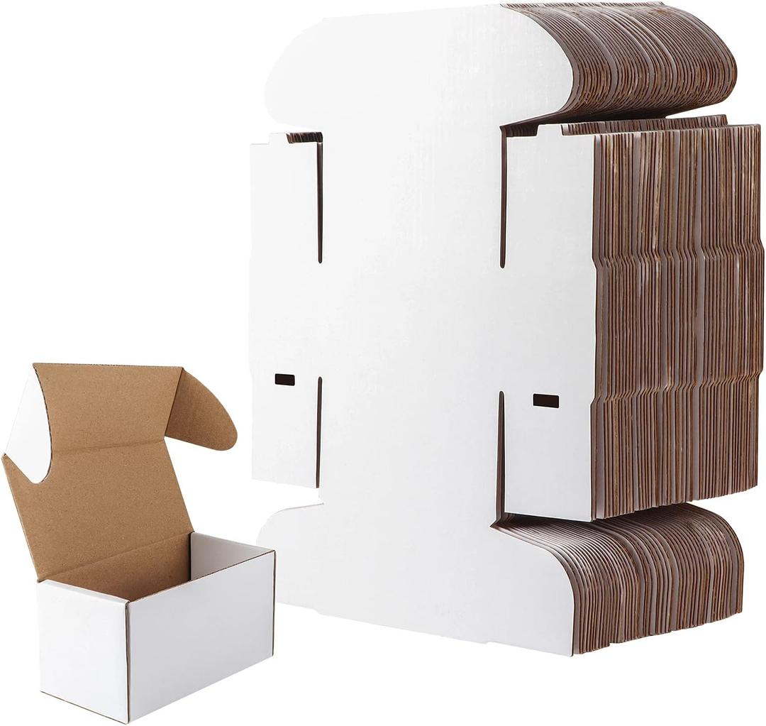 RLAVBL 50 Pack 4.6x2.2x2.2 Inches Small Shipping Boxes White Corrugated Cardboard Box for Small Business, Shipping, and Packing