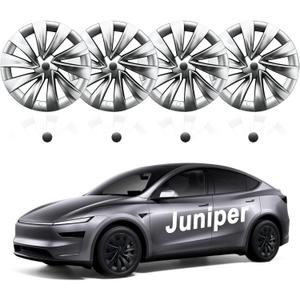 Hubcaps for Tesla Model Y Juniper 2025 2026, 20 Inch Wheel Covers with Center Caps, Cross-Spoke Design Rim Protectors, Easy Clip-On Installation, for Model Y Juniper Accessories (Silver)