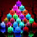 Coume 24 Pcs Halloween Flameless Votive Candles Color Changing LED Tealight Battery Operated Candles for Spooky Halloween Home Party Decorations 1.7 x 1.4 Inch, Battery Included (ABS)
