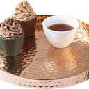 MyGift 11 Inch Deluxe Hammered Copper Round Decorative Tray - Aluminum Plated Serving Display Platter and Vanity Tray - Handcrafted in India