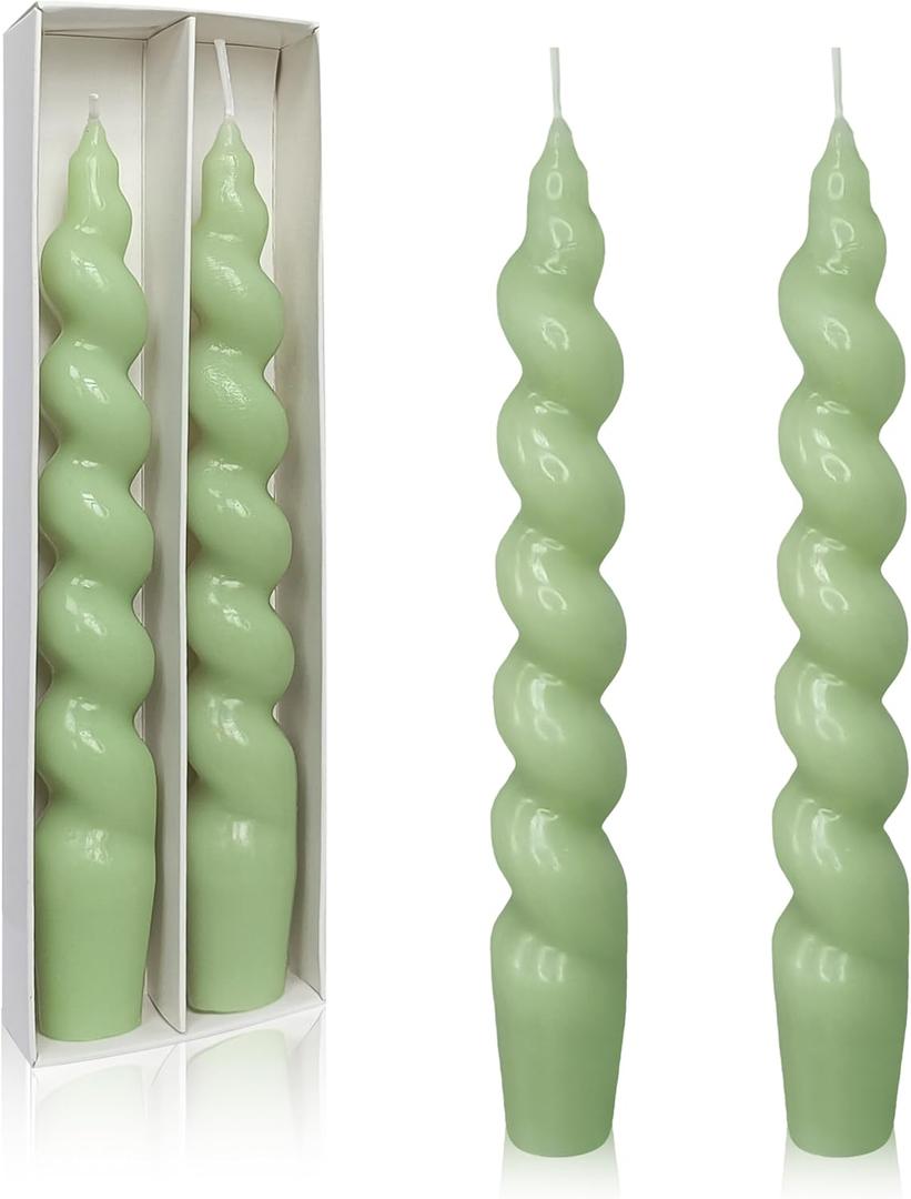 Unscented Green Spiral Taper Candles Handmade Short 7.5 Inch Smokeless Long Burning Candlesticks for Home Decoration Gifts (EAG-2D2PC-GREEN-UNSCENTED)