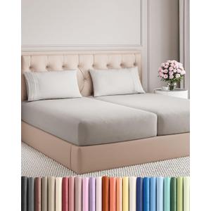 Split King Size 5 Piece Sheet Set - Comfy Breathable & Cooling Sheets - Hotel Luxury Bed Sheets for Women & Men - Deep Pockets, Easy-Fit, Soft & Wrinkle Free Sheets - French Grey Oeko-Tex Bed Sheets