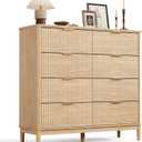 LINSY Fluted Dresser for Bedroom with 8 Drawers, Mid Century Modern Chest of Drawers with Gold Metal Handles, Wide Boho Wood Dressers, Large Farmhouse Storage Cabinet for Bedroom, Living Room, Oak (15.7"D x 47"W x 43.6"H (8 Drawers))