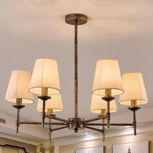 Fabric Chandelier with Shades 6 Light Ceiling Light Fixture with Linen Bronze Farmhouse Pendant Lights for Bedroom Kitchen Dining Room Living Room Foyer