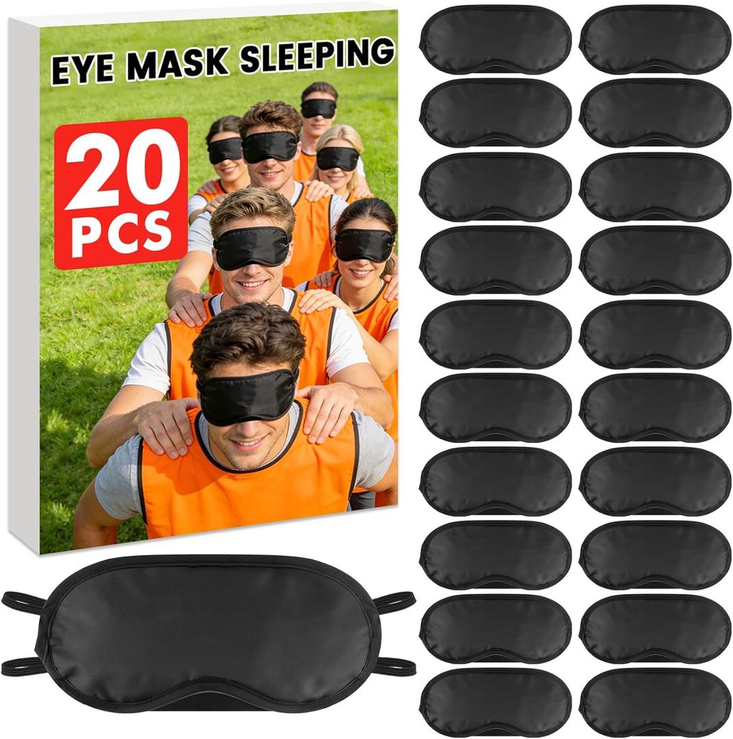 20 PCS Sleep Eye Masks Blindfolds - Light-Tight with Nose Pad & Adjustable Strap, Bulk Comfortable Breathable Party Supplies for Team Building Travel, Black Eye Cover for Women Men