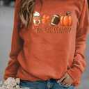 It's Fall Y'all Leopard Plaid Dot Pumpkin Sweatshirt Women's Halloween Long Sleeve Casual Pullover Tops (S)