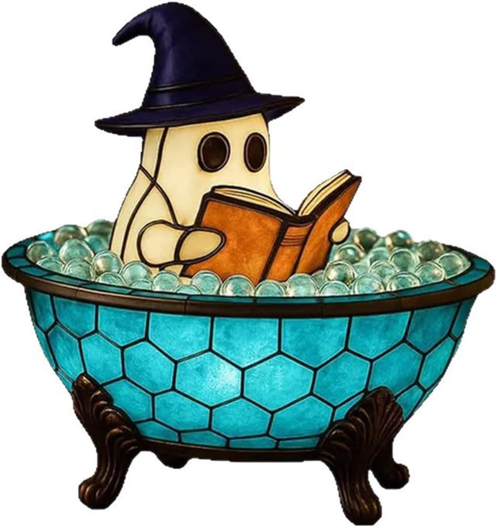 Halloween Ghost Bubble Bath Lamp, Bathtub Ghost Night Lights, Cute Bathtub Ghost USB Night Lights for Bathroom Halloween Decor, Spooky Reading Books Nightlight (A-)