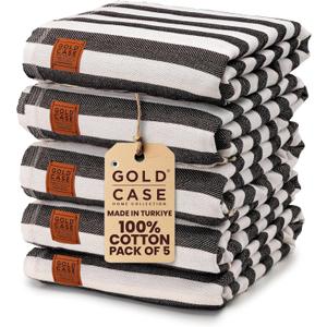 Gold CASE Turkish Beach Towel Set of 5  100% Cotton Beach Towels Oversized 70x38''  MYRA Quick Dry Swim Towel  Lightweight Turkish Towels Set in Black