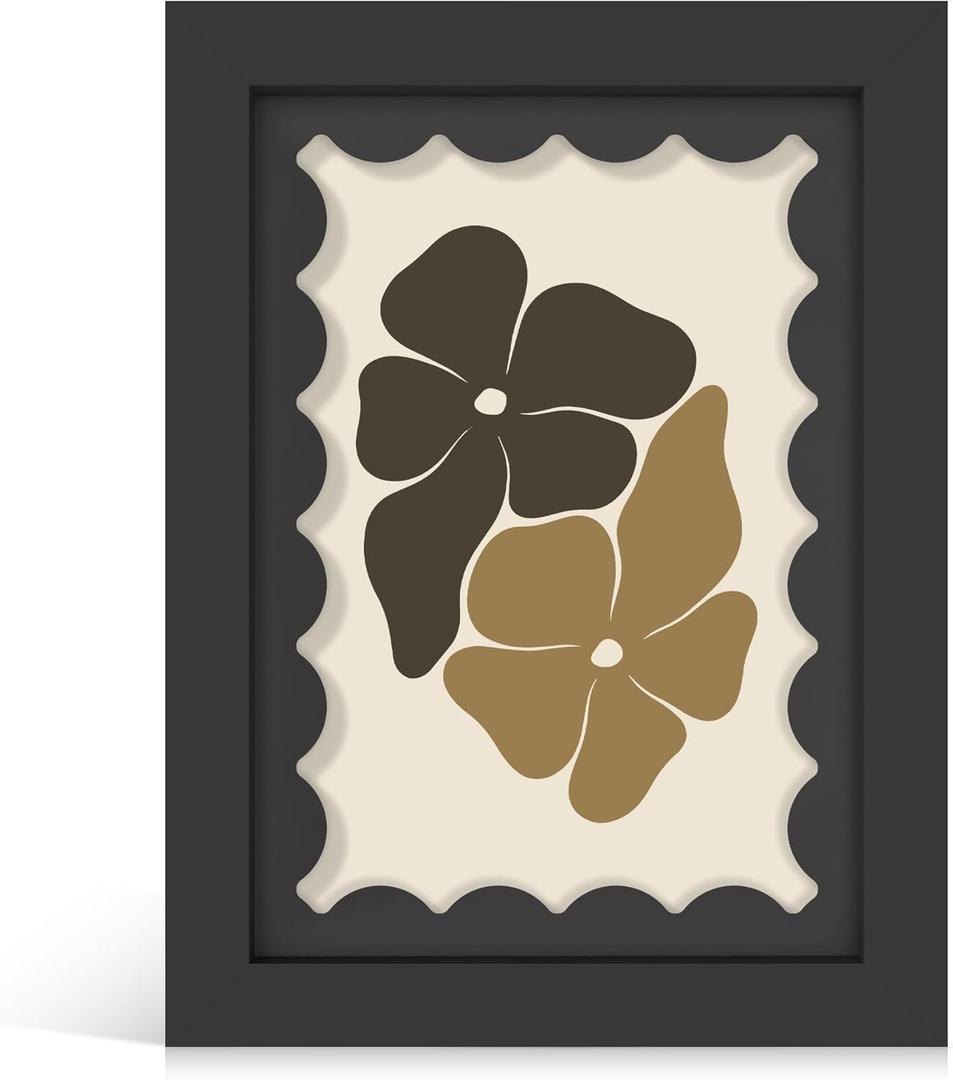 5x7 Picture Frame with Real Glass, Wooden cute 5 x 7 Photo Frame with Wavy Mat for Tabletop and Wall Hanging, Black, 1 Pack