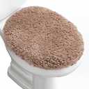 Luxury Soft Microfiber Toilet Lid Cover Machine Washable Solid Toilet Seat Cover 17.5" x 15" Adjustable Rubber Backing Fits Most 16-17.5" L x 14-16" W Round Oblong and Elongated Toilet Seat (Champagne)