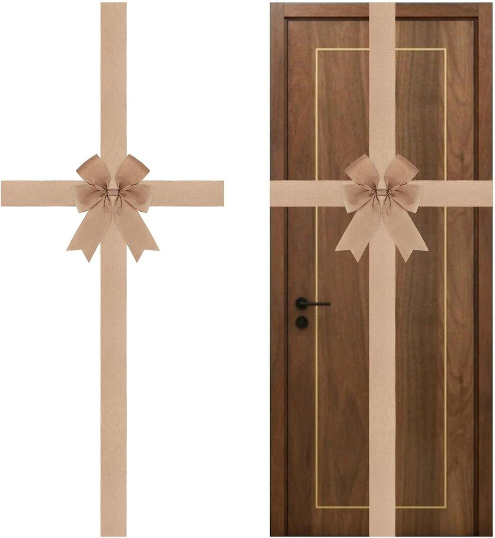 Large Burlap Ribbon Bow Big Linen Bows for Christmas Tree Fireplace Home Cabinet Gate Front Door Party Decoration