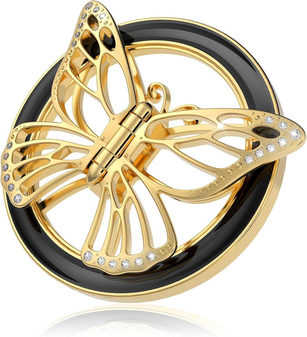 2025 Upgrade Magnetic Phone Grip for MagSafe, Butterfly Phone Grip Holder Finger Kickstand, Adapter Ring for MagSafe Included (Gold Black)