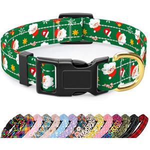2 x Reflective Dog Collar, Cute Christmas Style Dog Collar for Small Dogs, Soft Nylon Puppy Collar for Boy and Girl Female Dog, Adjustable Heavy-Duty Pet Collars with Quick Release Buckle, Green (S (Neck 10-16", Width 3/4"))