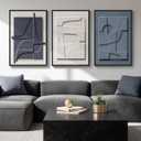 Large 3D Textured Framed Blue and White Abstract Wall Art, 3 Piece Modern Artwork for Walls, Minimalist Navy Blue Geometric Paintings for Living Room, Bedroom, Dining Room, Office Wall Decor 20x30 In