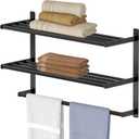 Hotel Towel Rack with 3-Tier Shelf, 24 Inch Wall Mounted Bathroom Bar, Matte Black Lavatory Bath Tower