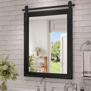 Farmhouse Bathroom Mirror, 18x26 Inch Black Wood Framed Rustic Vanity Mirrors for Wall, Rectangular Wall Decor Mirrors for Bedroom Living Room Entryway