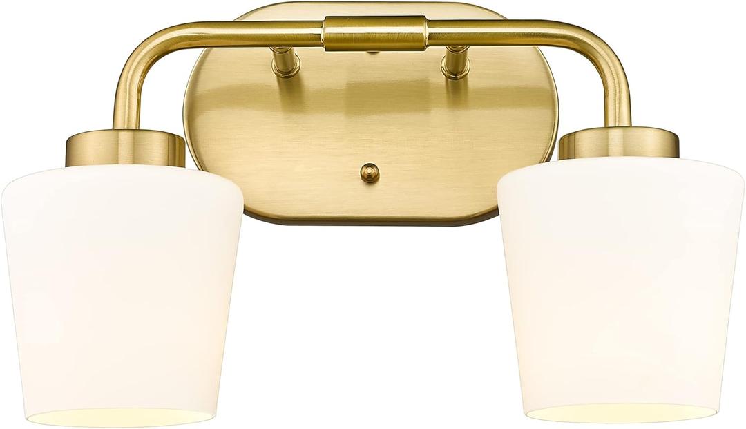 Brushed Gold Bathroom Vanity Light, Farmhouse Brass Sconces Wall Lighting with Milk White Glass, Champagne Bronze Light Fixture Over Mirror, AD-22004-2W-GD