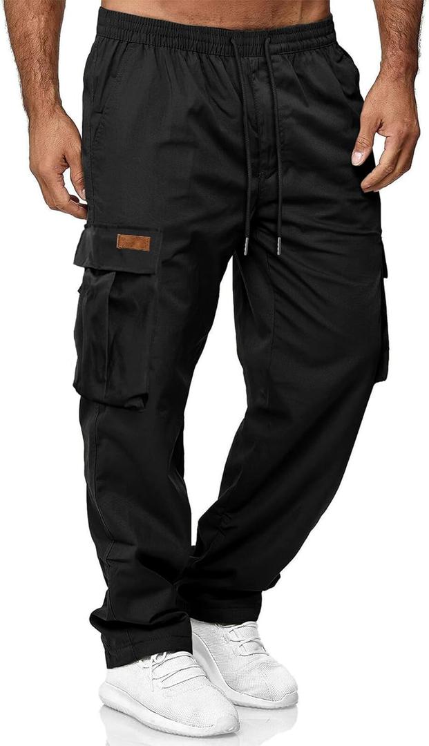 HOTake Men's Casual Cargo Sweatpants Waist Drawstring Joggers Hiking Tactical Pants for Men with Pockets (XX-Large, Black)