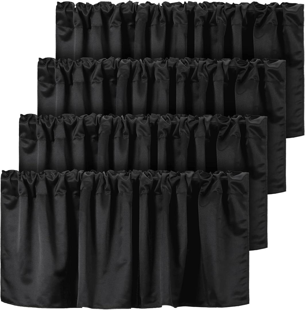 Frienda 4 Pcs Black Valance Curtains Blackout Fabric for Windows Basement Curtains Valance Rod Pocket Tier Window Valances for Bedroom Kitchen Living Room Privacy, 52 x 18 Inch