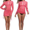 HISKYWIN Women's Long Sleeve UV Sun Protection Rash Guard Side Adjustable Wetsuit Swimsuit Top (Large, Pink)