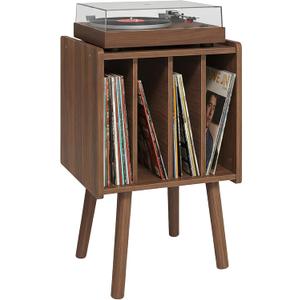 Montex Record Player Stand, Vinyl Record Storage Table with 4 Cabinet, Holds up to 40 Vinyls, Mid Century Modern Turntable Stand, Organizer Vinyl Table for Bedroom Living Room(Walnut) (Gray)