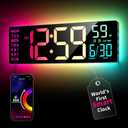 EASYERA Smart Digital Wall Clock with App Control, 16.5 Large RGBIC Wall Clock with Multiple DIY Color and Music Sync, LED Display, Auto DST, Plug-in Clocks for Classroom Home Gym Gaming