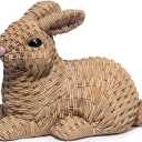 Hodao Handmade Easter Bunny Figurines  Cute Woven Rabbit Decorations for Holiday Celebrations and Spring Home Decor (Set of 2) (Brown)