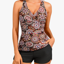 Women Tankini Swimsuits with Shorts - Two Piece Tummy Control Bathing Suits Top with Two Pockets Bottom Swimwear, Size L