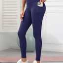 KevaMolly High Waist Leggings for Women Tummy Control Yoga Pants with Pockets Running Athletic Workout Leggings 4 Way Stretch (Blue, S)