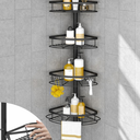 SEIRIONE Corner Shower Caddy Tension Pole, Rustproof Bathroom Shower Organizer Corner, 4Tier Adjustable Bathroom Shelf, Solid Rack Ideal for Bathtub Storage, 34 to 116 Inch Height, Black