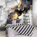 -Grey and White Marbled Fabric Wallpaper Living Room Abstraction Art Bedroom Bathroom Wall Mural- 91"x65" not Peel and Stick