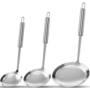 New Fine Mesh Skimmer Spoon, Professional 304 Stainless Steel Hot Pot Fat Strainer for Oil Filter Skimming Grease and Foam, Durable Multi-Functional Kitchen Cooking Mesh Food Strainer Ladle-3 Pack
