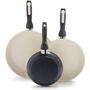 GreenPan Rio Hard Anodized Healthy Ceramic Nonstick, 7" 9.5" and 11" 3 Piece Frying Pan Skillet Set, Soft Grip Handle, PFAS-Free, Dishwasher Safe, Oven Safe, Black (7" 9.5" and 11" 3 Piece Frying Pan Set)