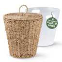 3 Gallons Seagrass Waste Basket with Lid and Liner - Wicker Trash Can