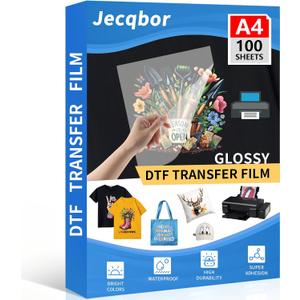 DTF Transfer Film Paper A4 100 Sheets, Premium Glossy Coating DTF Film, Double Sided PET Heat Transfer Paper, Quick Cold Peel Glossy Pattern, Photo Direct to Film Paper Sheets for T-Shirts Textile