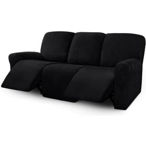 ULTICOR Velvet 8-Pieces Recliner Sofa Covers Stretch Reclining Couch Covers for 3 Cushion Reclining Sofa Slipcovers Furniture Covers Thick Soft Washable (3 Seater Recliner Cover, Black)