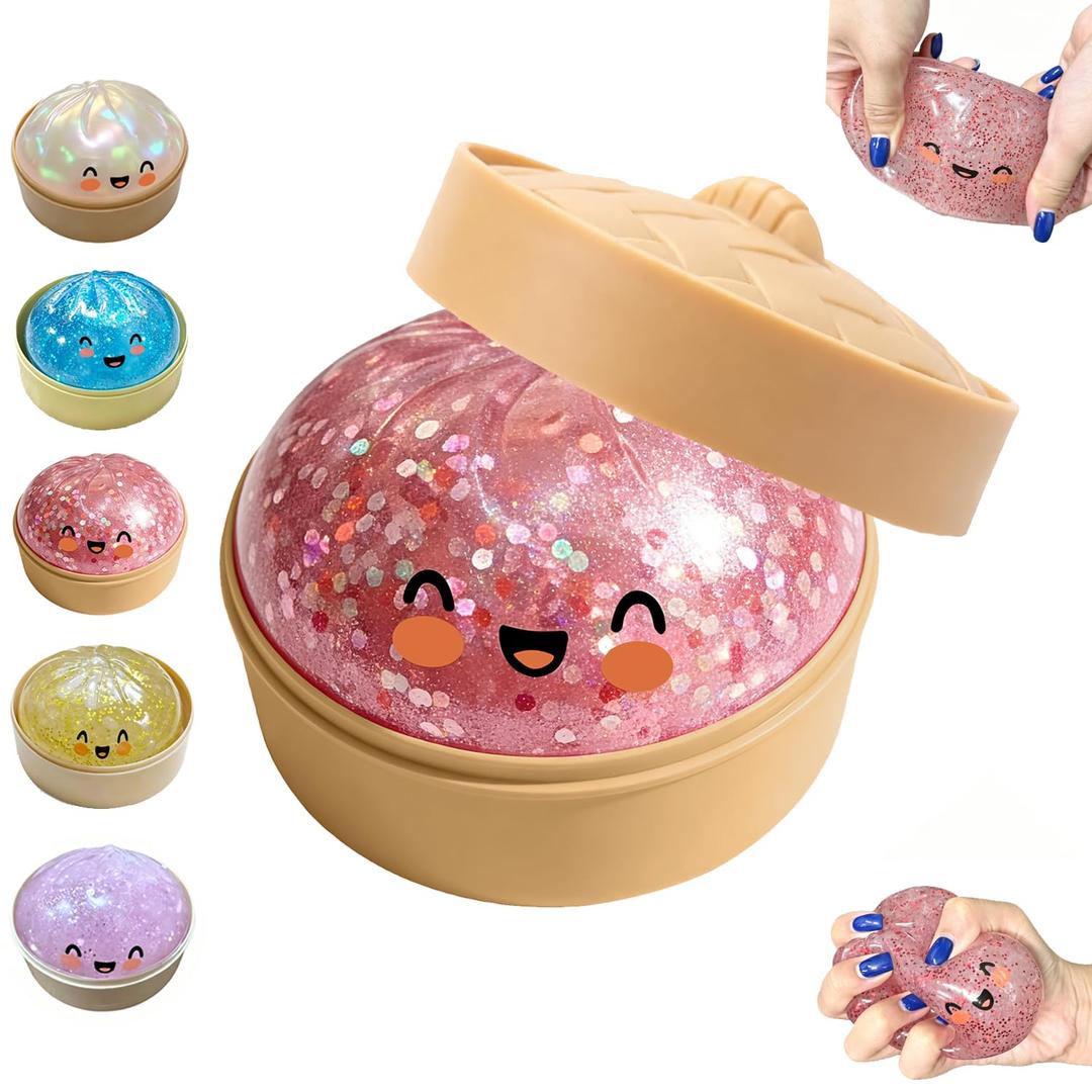 Dumpling Squishy, Mystery Dumplings Box, Colorful Dumplings Stress Balls Fidget Sensory,Squeezable Bun Stress Relief Fidget Toys (Red)