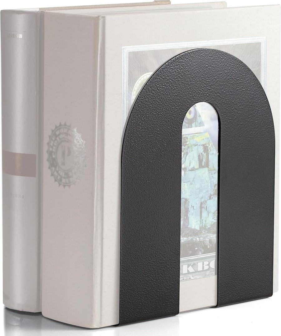 Officemate Heavy Weighted Bookends, Sturdy Office & Home Shelf Organizers, Set of 2 Black Metal Book Supports (93182)