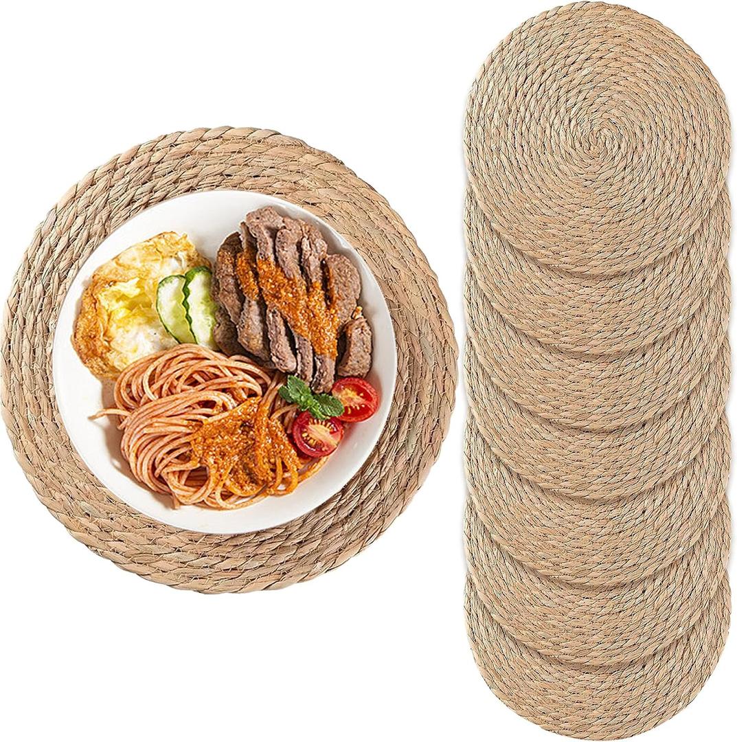 Small Woven Placemats Set of 8, 10 Inch Mini Rattan Placemats Coaster Wicker Place Mats,Natural Farmhouse Jute Braided Table Runner for Small Tableware Please Choose Carefully