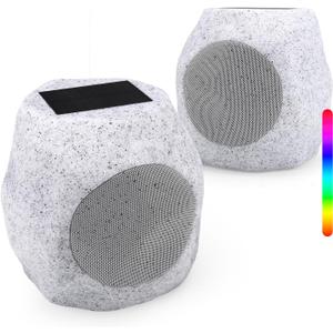 REATSOC Outdoor Solar Rock Bluetooth Speakers with Colorful Lights, Deep Bass IPX4 Waterproof Speaker, Solar-Powered, TWS Paring, Durable Design, Perfect for Pool Garden and Outdoor Activities -2 Pack