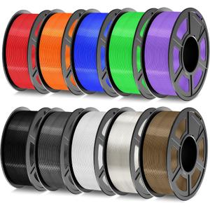 TECBEARS PETG Filament 1.75mm, 3D Printer Filament Bundle 10KG, 1kg per Spool, 10 Colors, Black+Transparent+White+Blue+Green+Orange+Red+Grey+Purple+Brown