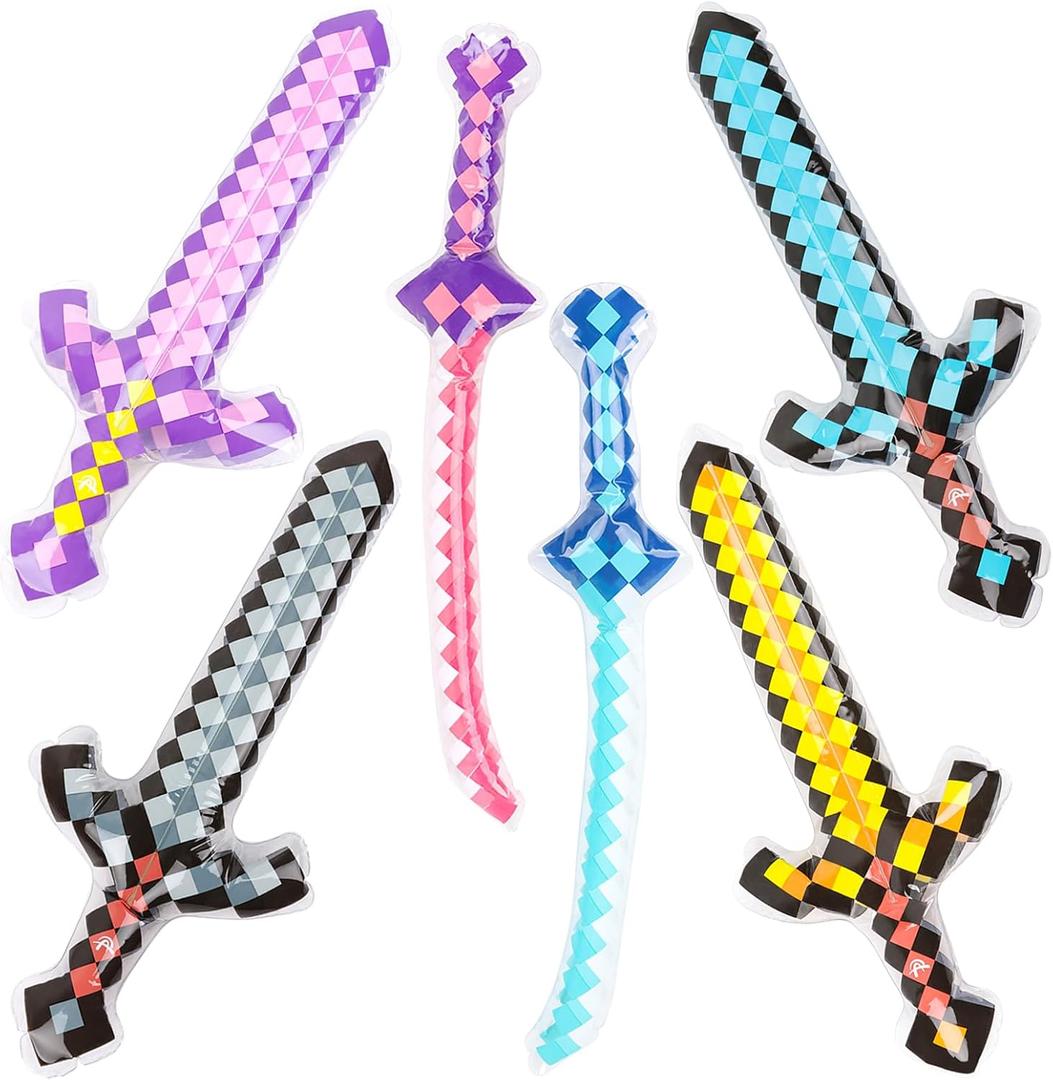 6 Pack Inflatable Pixel Weapons Set,6 Styles Inflatable Sword PVC Reusable Pool Party Props for Cosplay Theme Events