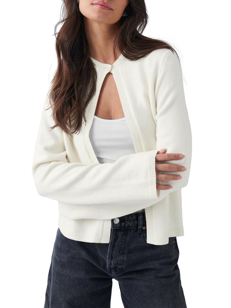 Saodimallsu Womens Lightweight Cardigans Open Front Long Sleeve One Button Casual Crewneck Loose Knit Shrug Sweater Small