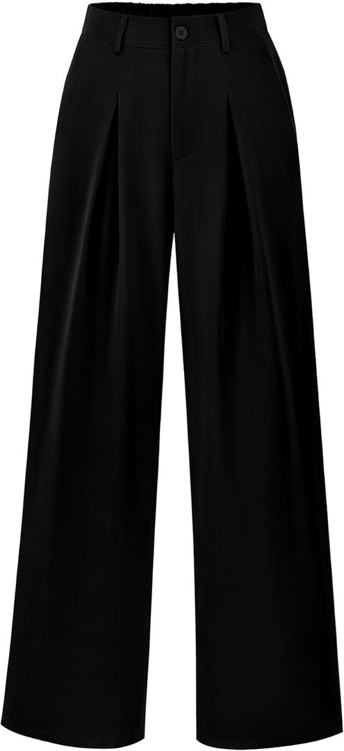 BTFBM Women High Waist Palazzo Pants Spring 2026 Casual Wide Leg Trousers Loose Work Office Business Suit Pant Pockets (Black, L)