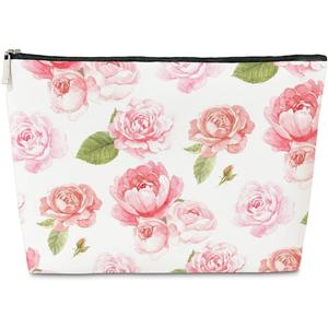 2 x Floral Pink Makeup Bag Gift, Coquette Trendy Cute Zipper Travel Toiletry Cosmetic Bag, Preppy PU Leather Organizer for Women, Coquette Birthday Gifts for Sister, Teen, Daughter, Bff, Friend