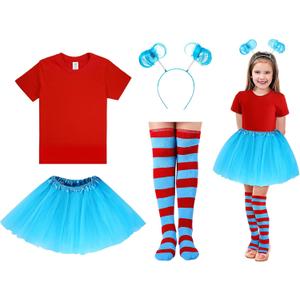 Lenwen Halloween Tulle Tutu Costume Accessories Set, T Shirt Striped Thigh High Socks Tutu Skirt for Halloween Costume (110 cm)